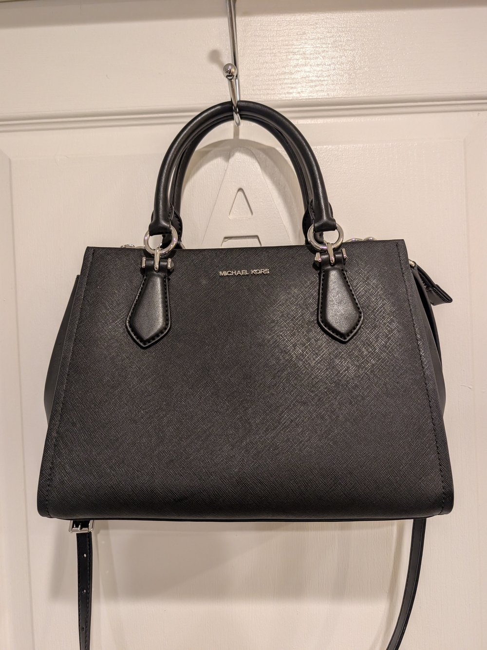 Michael Kors Marilyn Medium Black Saffiano Leather Satchel